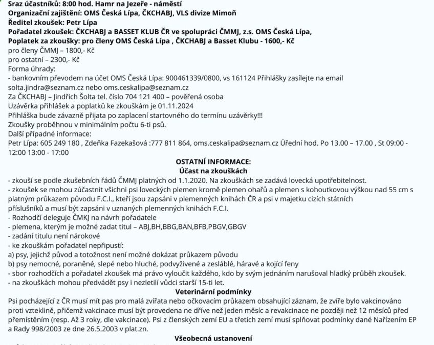 Klubové Honičské zkoušky a Honičské zkoušky