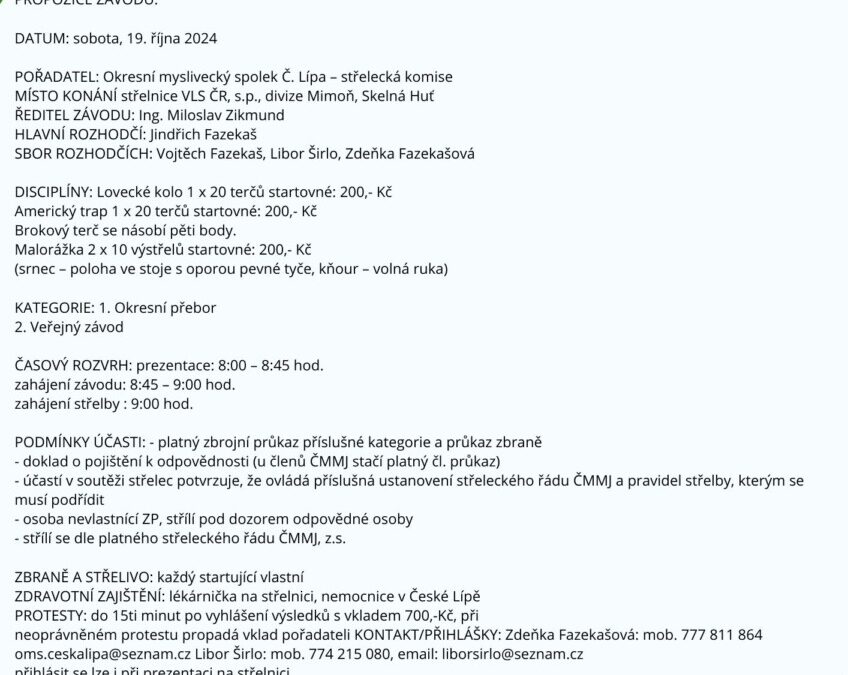 PROPOZICE NA LOVECKÝ TROJBOJ