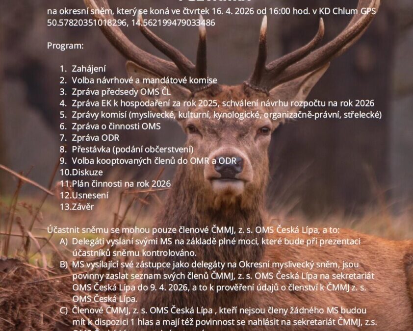 Pozvánka na Okresní myslivecký sněm OMS Česká Lípa