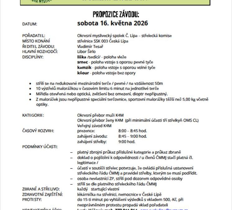 OKRESNÍ PŘEBOR  A VEŘEJNÝ ZÁVOD K4M